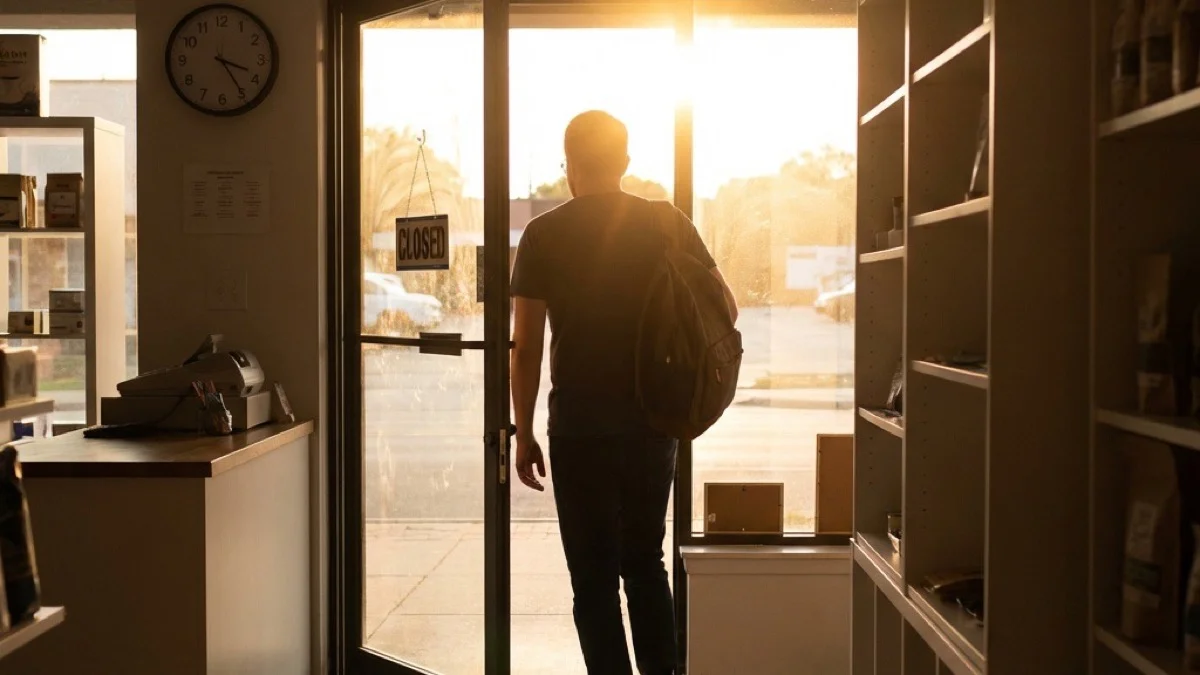 4 PM, door open, golden light — the reward of efficiency is time