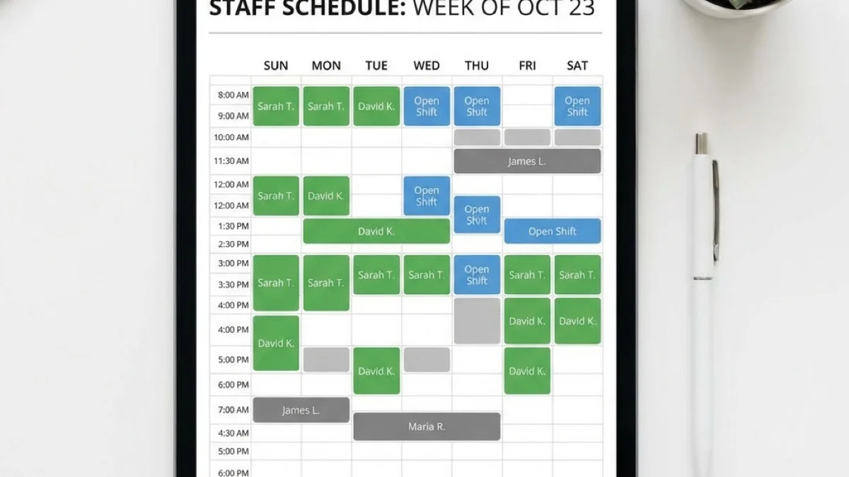 Color-coded blocks, every slot accounted for — the calm after the spreadsheet storm