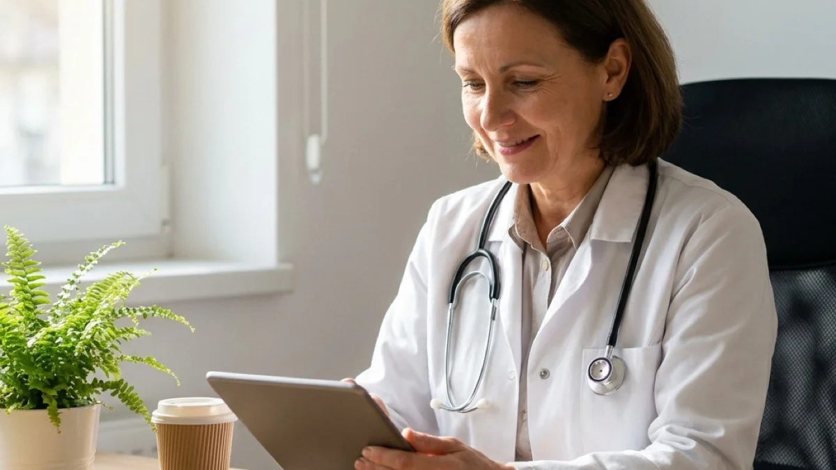 Patient notes reviewed before the handshake — that's what preparation looks like