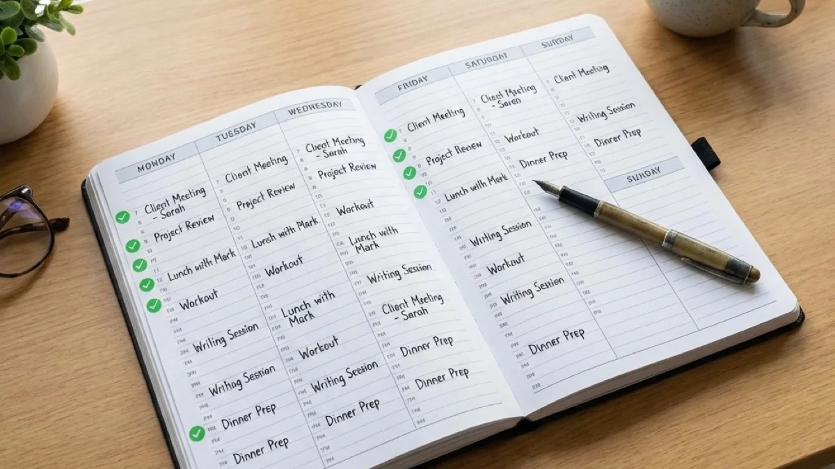 Every slot filled, every day checked off — a week with zero wasted gaps