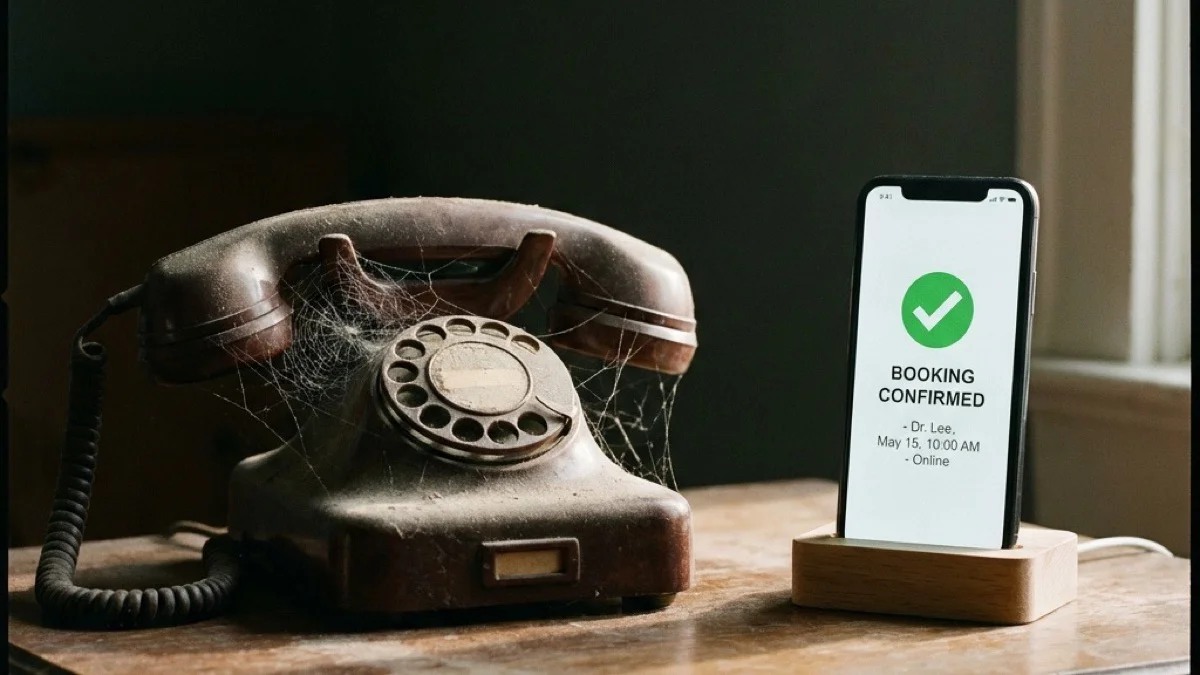 Cobweb on the landline, green checkmark on the smartphone — one gathers dust, the other gathers bookings