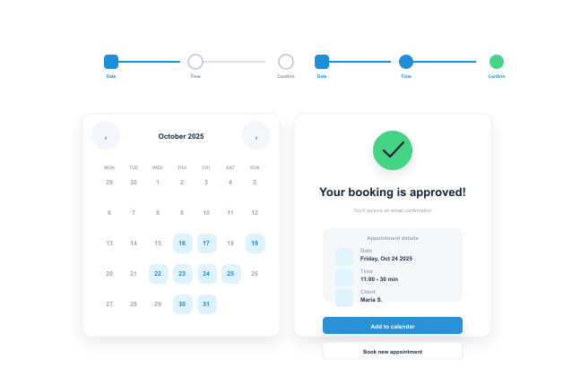 Client booking an appointment in three steps