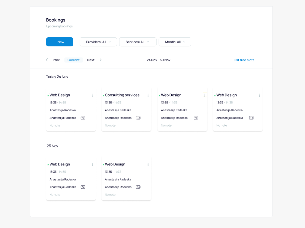 Client booking page